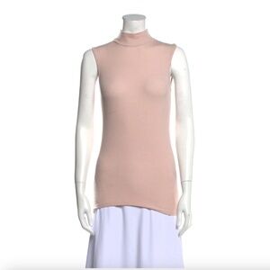 ATM Turtleneck Sleeveless Ribbed Mock Neck Tank Top Blush Pink XS or Small